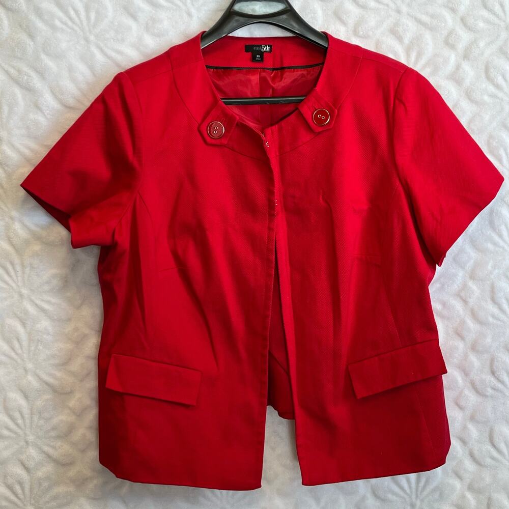 East 5th woman red hook and eye closure top button accents front pockets size 3X